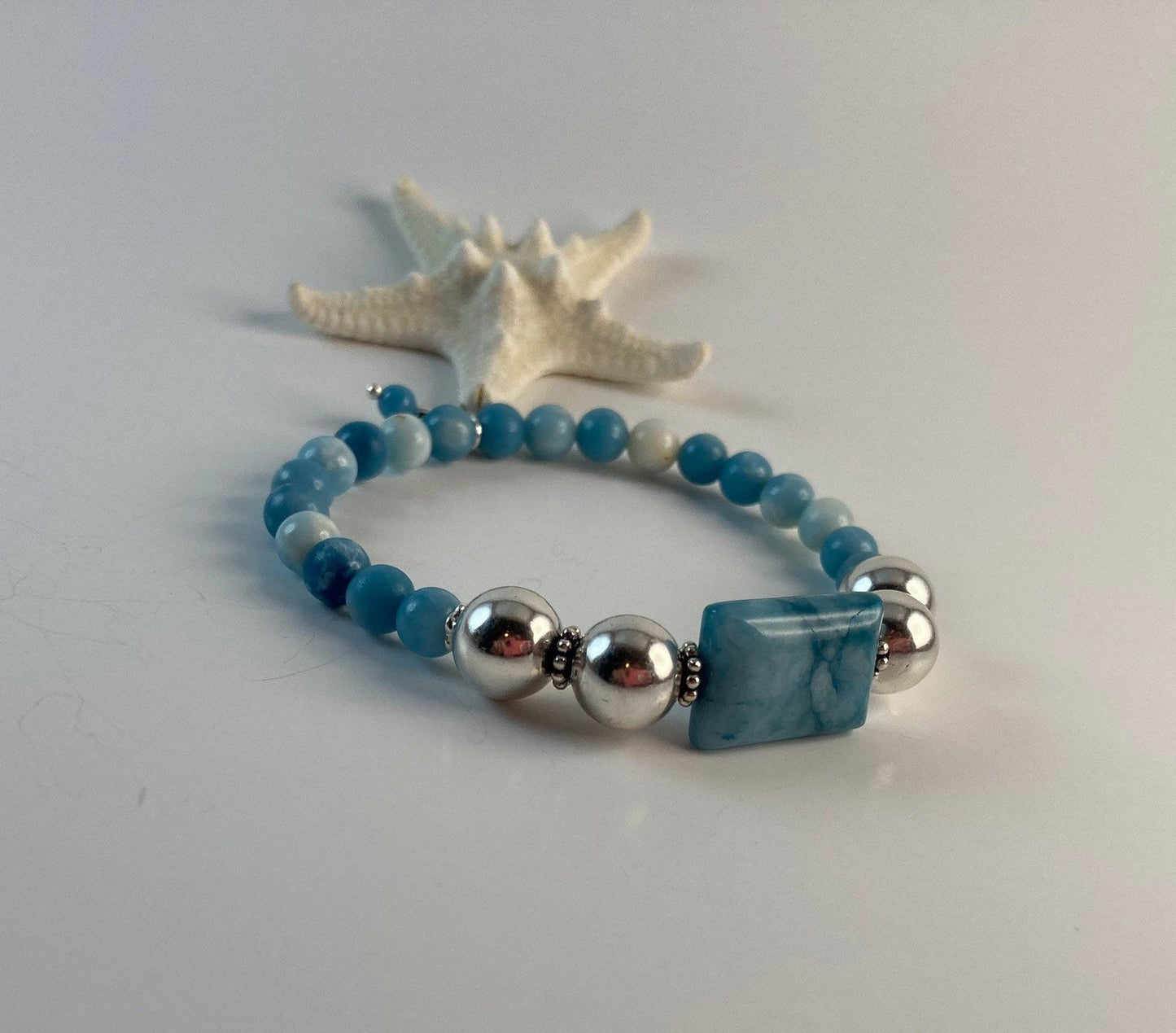 Larimar & Sterling Silver Stretch Bracelet
