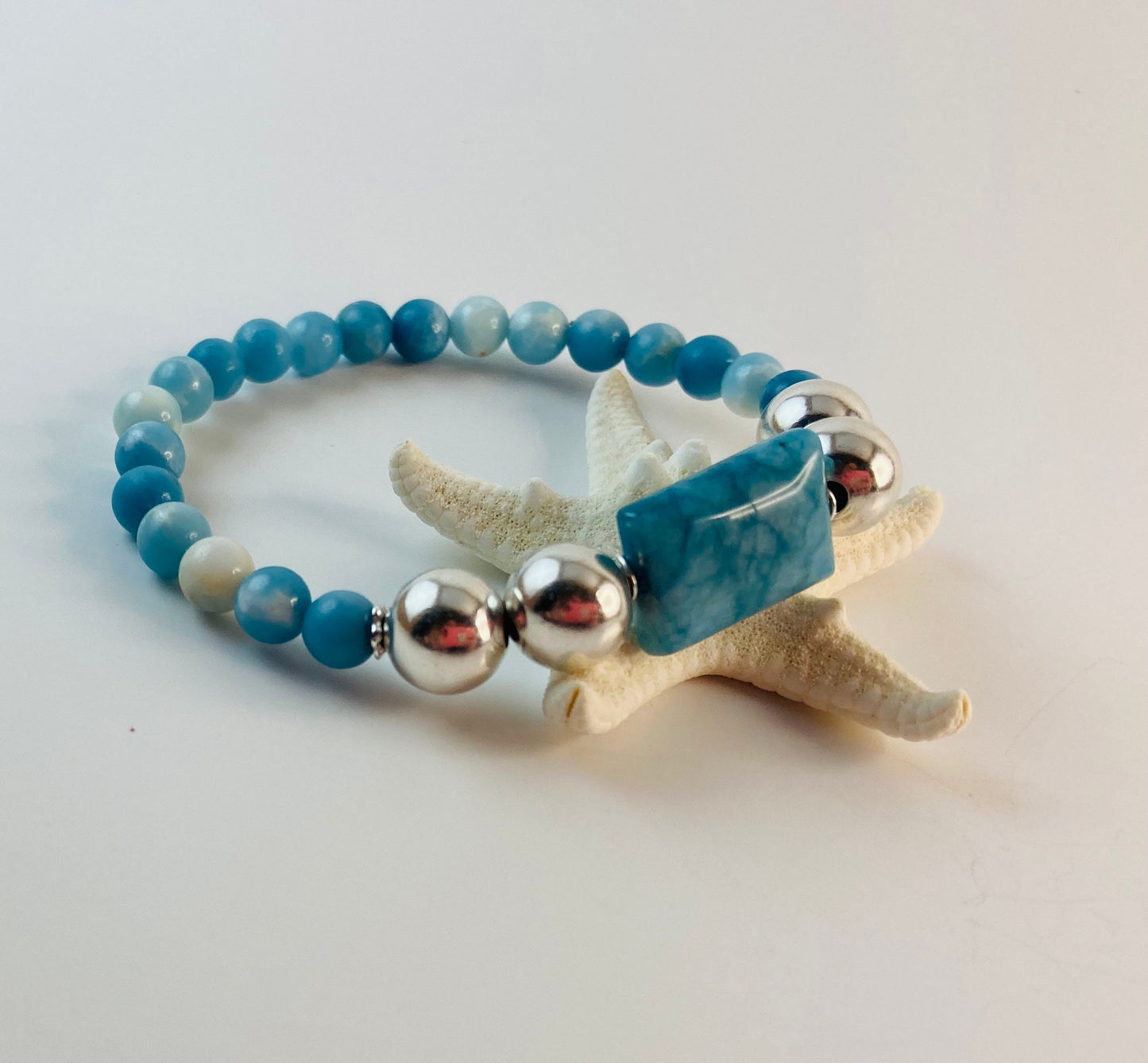 Larimar & Sterling Silver Stretch Bracelet