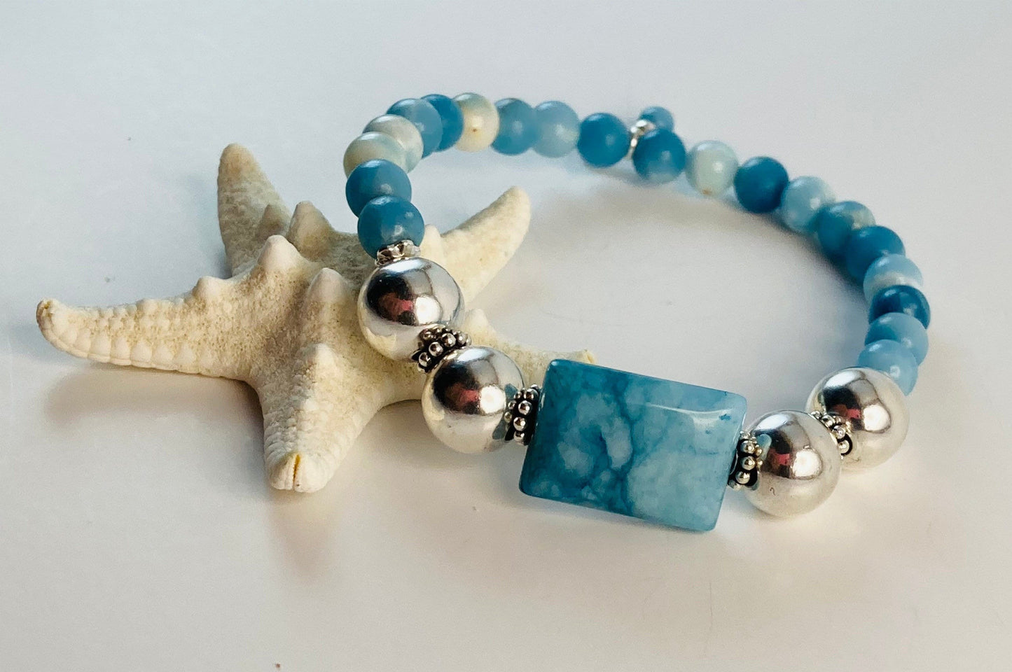 Larimar & Sterling Silver Stretch Bracelet