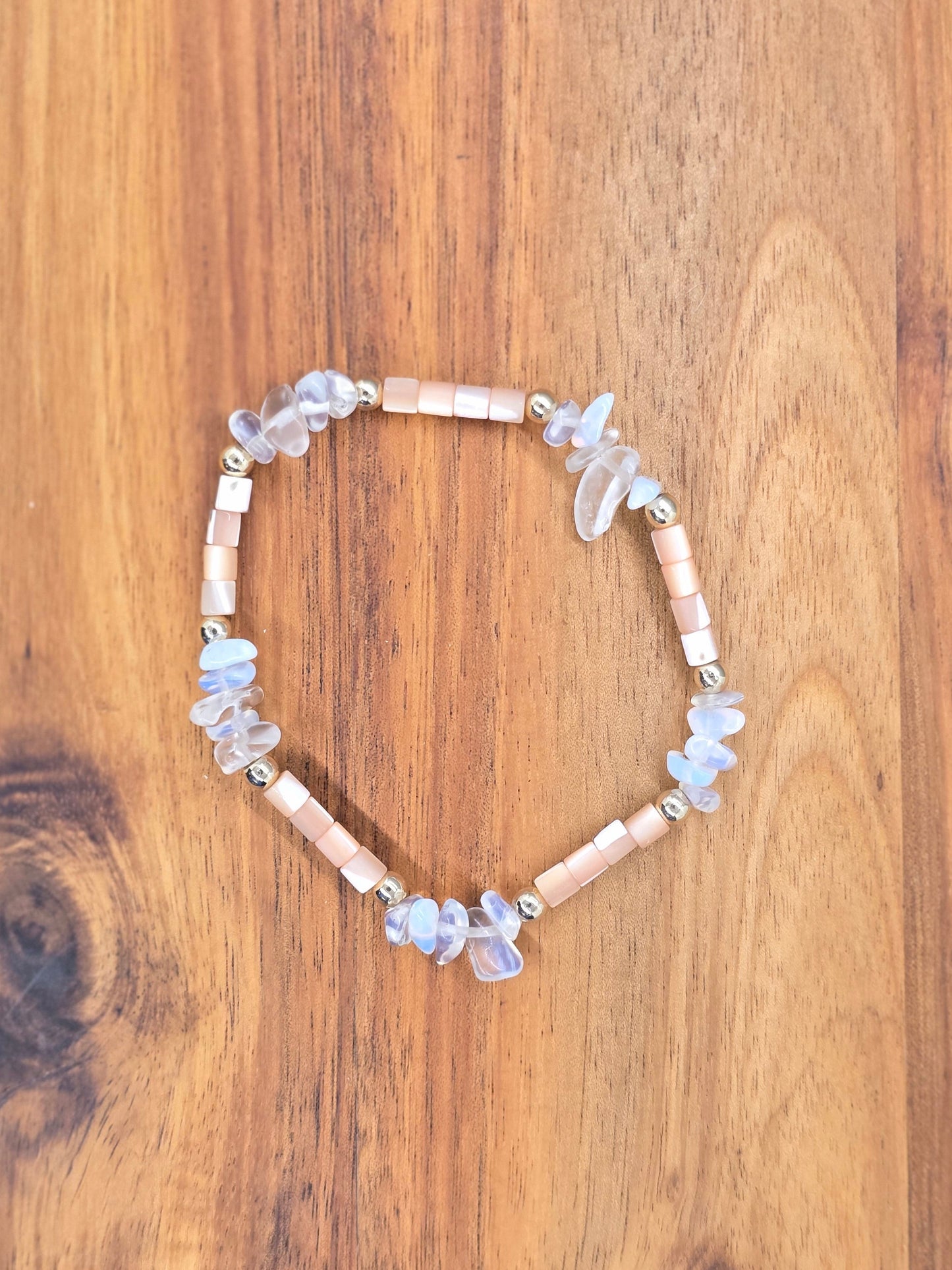 White Opal, Pink Shell and Gold Bracelet