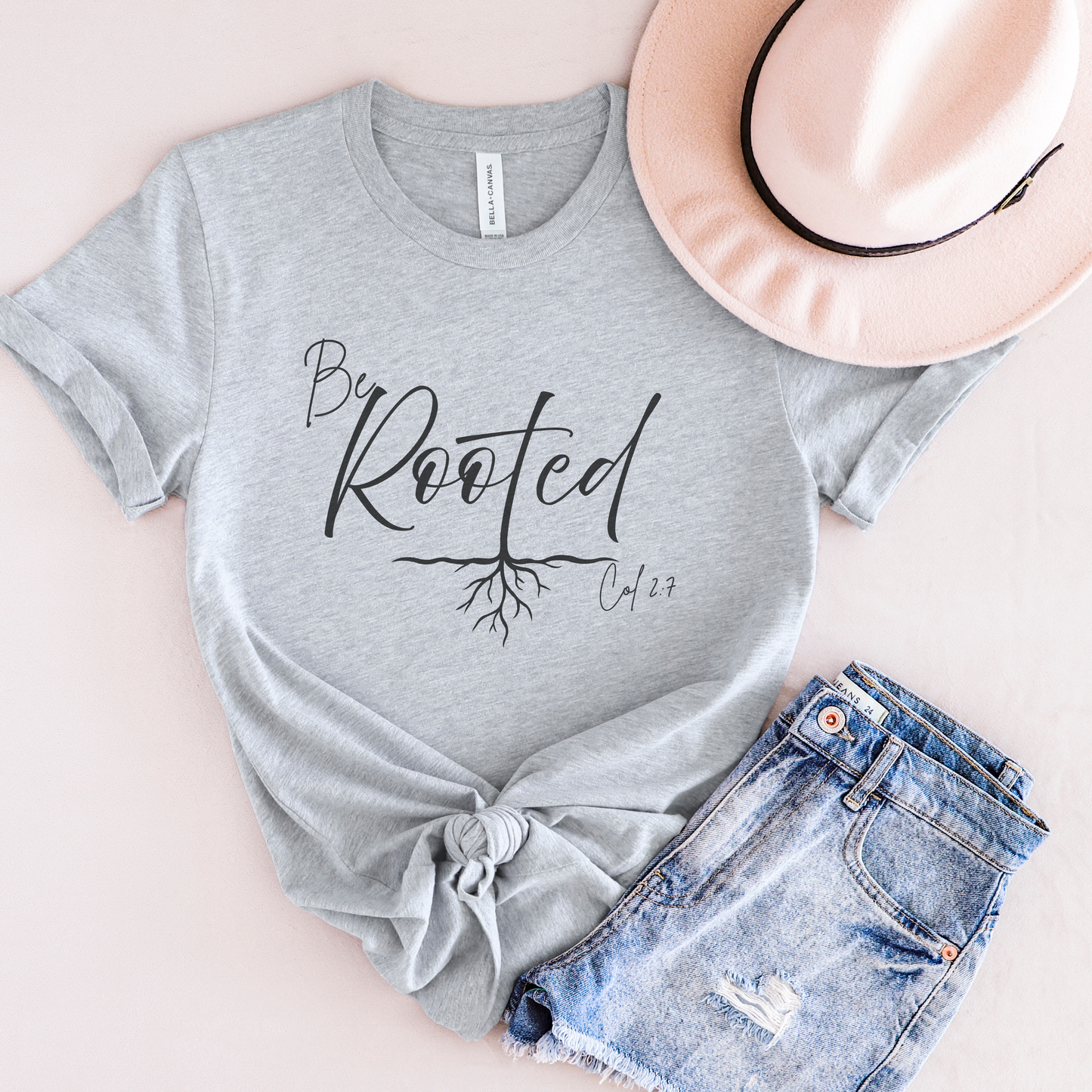 Be Rooted Christian Tee, Col. 2:7 T-Shirt Bible Verse Graphic Shirt, Inspirational Quote Clothing