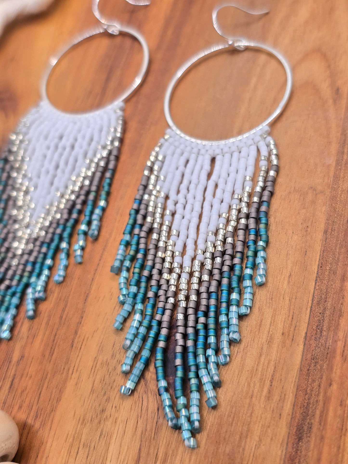 Green, Gray and Silver Fringe Earrings