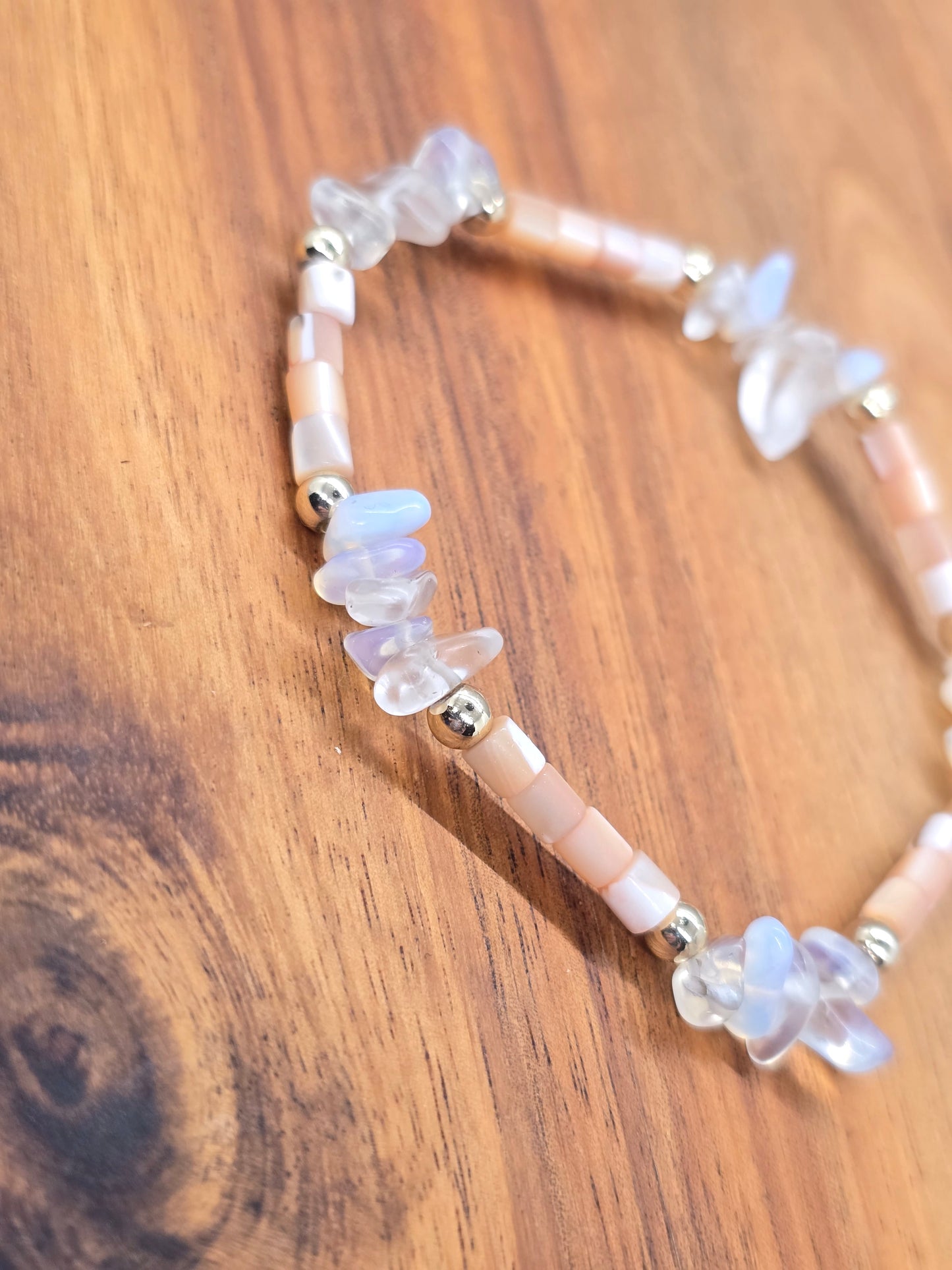 White Opal, Pink Shell and Gold Bracelet