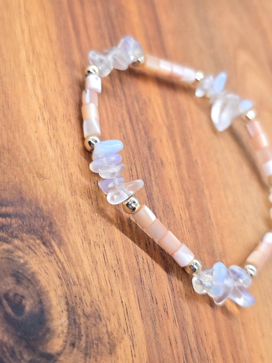 White Opal, Pink Shell and Gold Bracelet