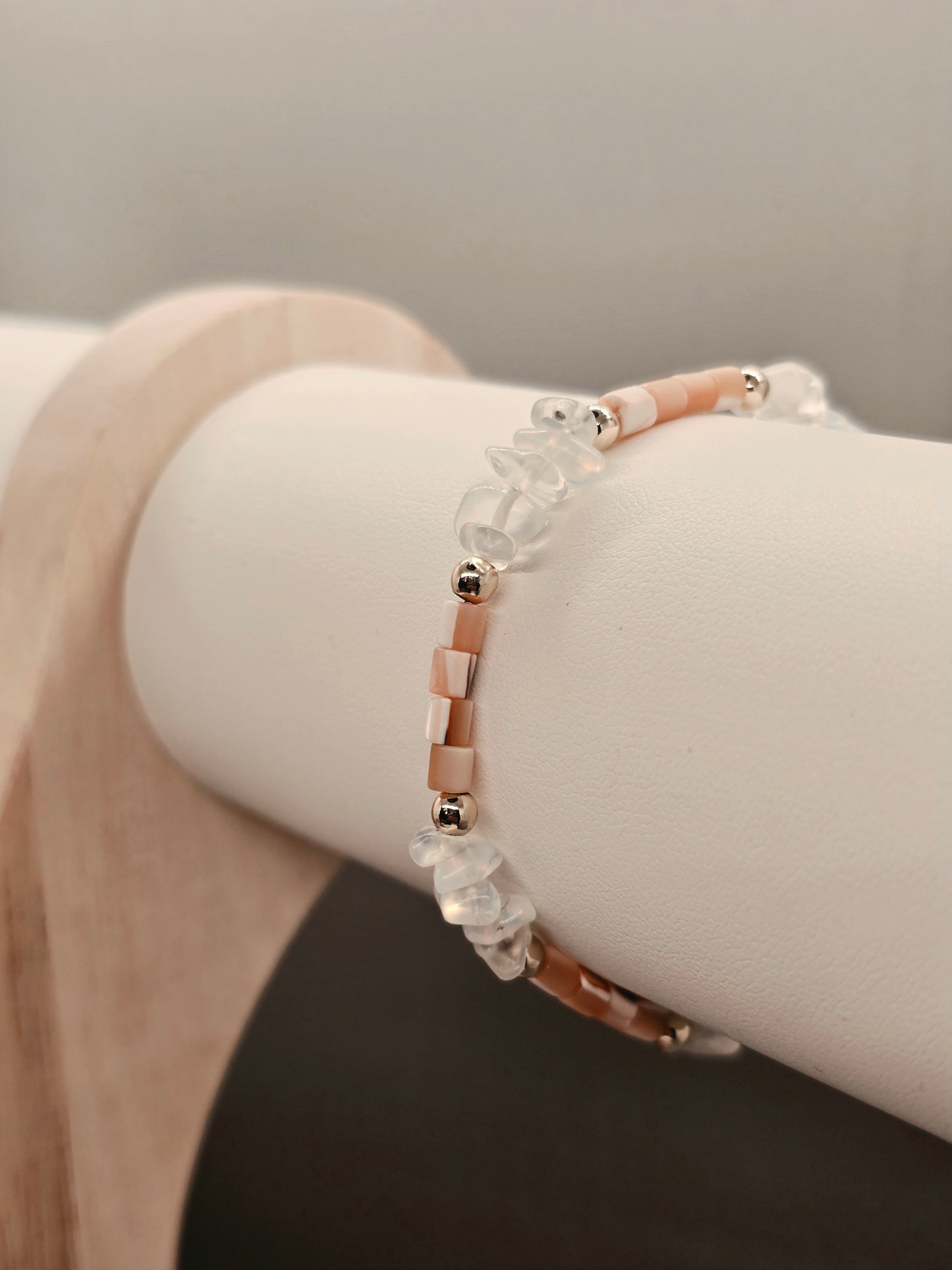 White Opal, Pink Shell and Gold Bracelet