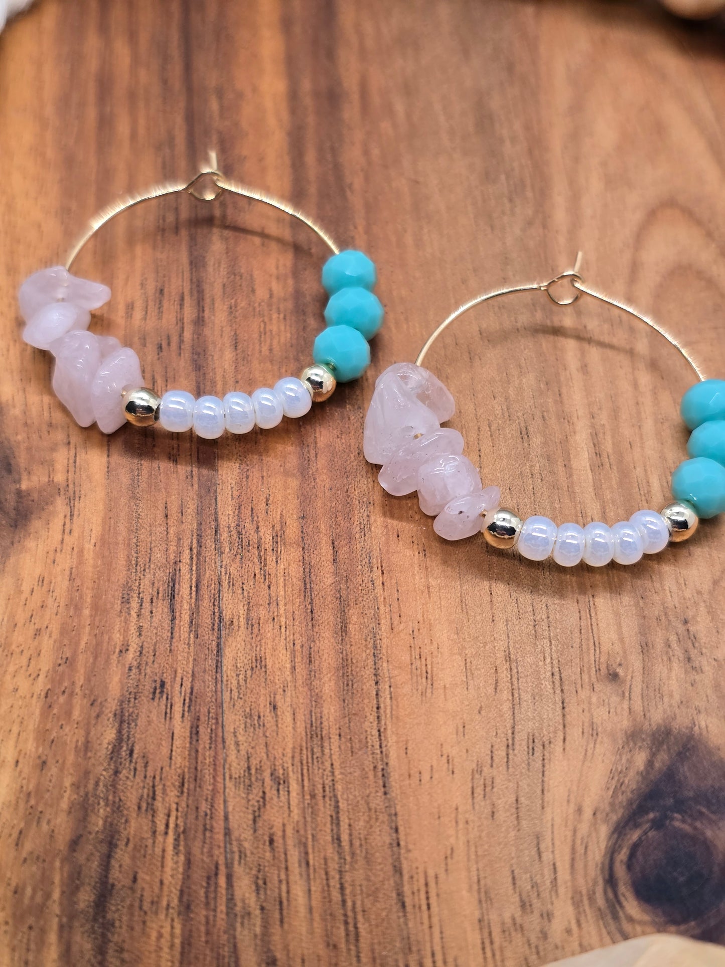 Rose Quartz Gold Hoops
