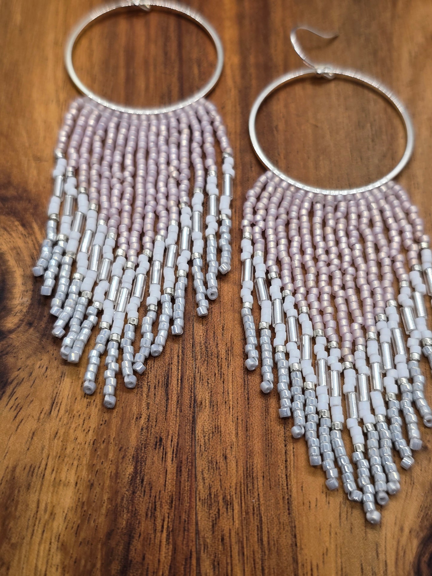 Pink and Silver Fringe Earrings