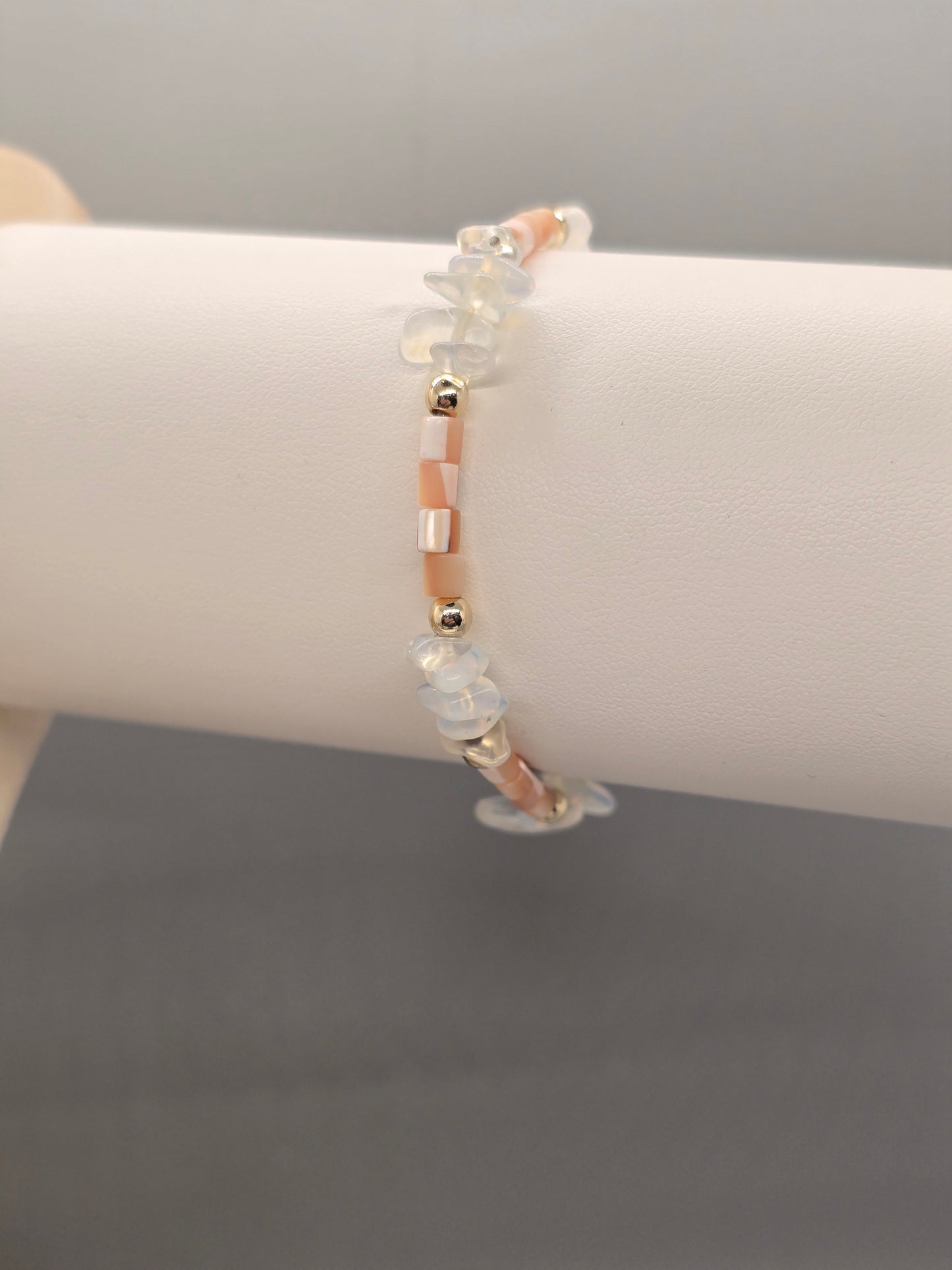 White Opal, Pink Shell and Gold Bracelet