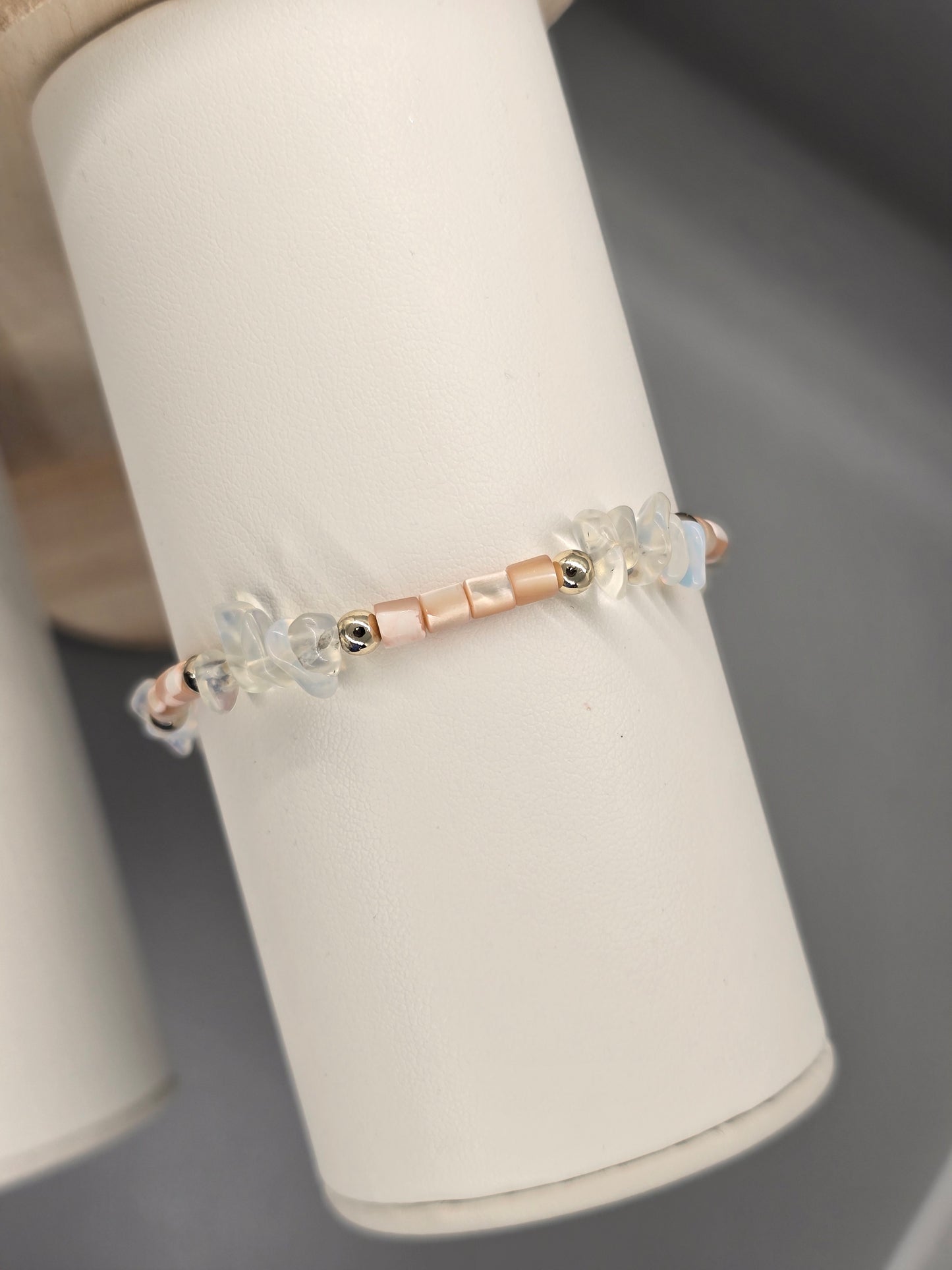 White Opal, Pink Shell and Gold Bracelet