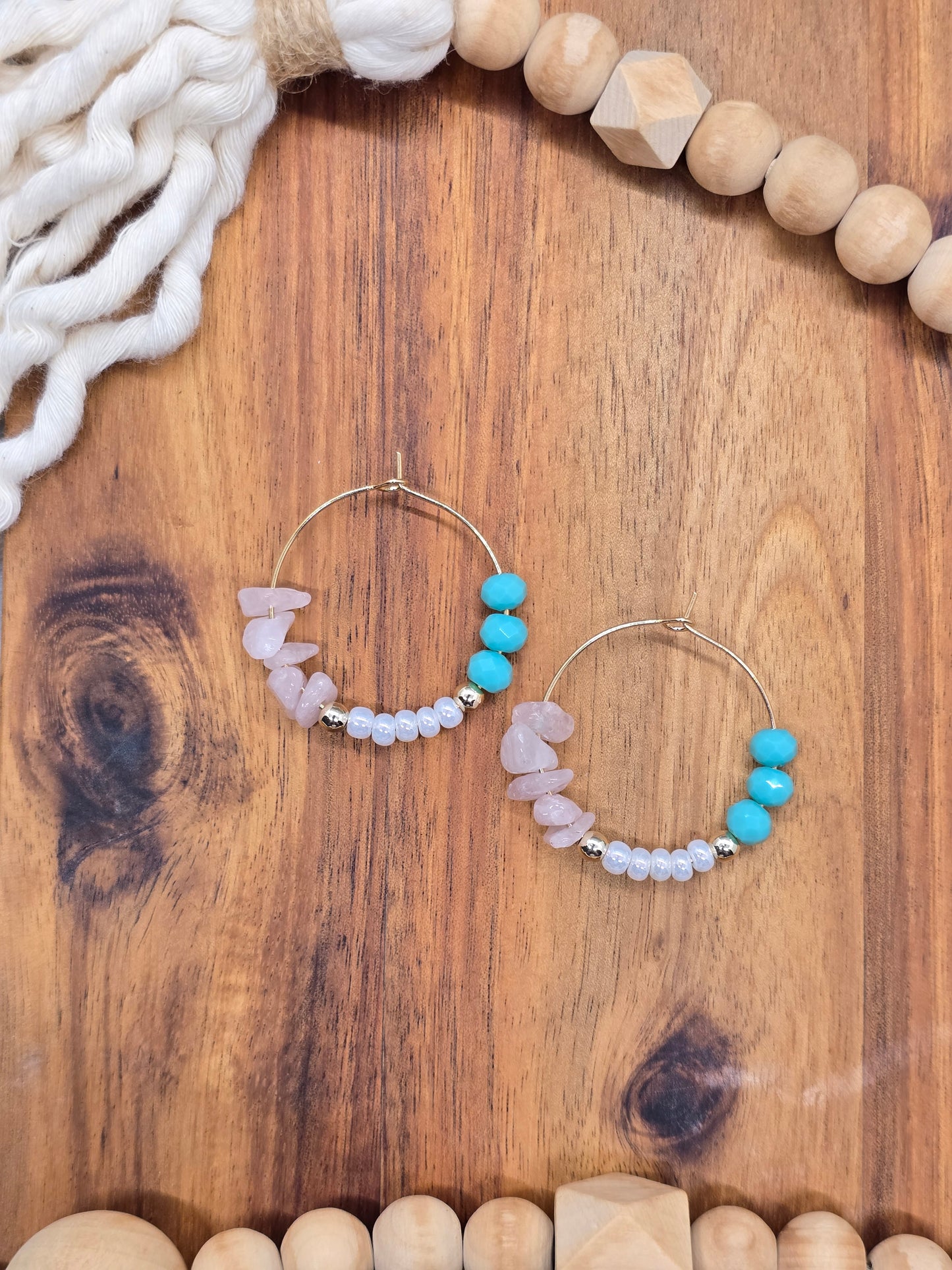 Rose Quartz Gold Hoops