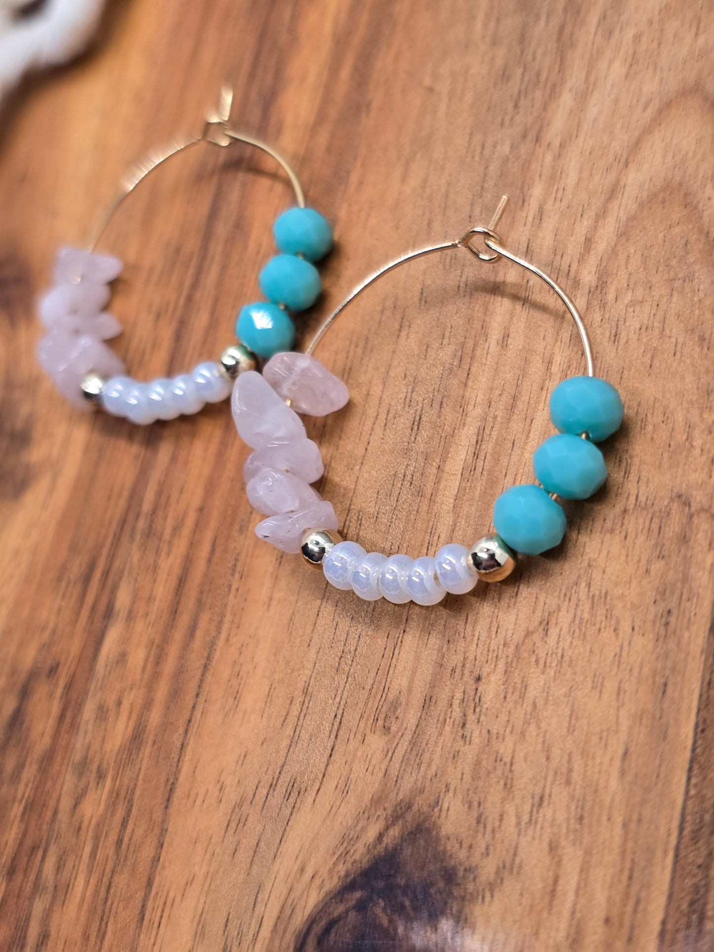 Rose Quartz Gold Hoops