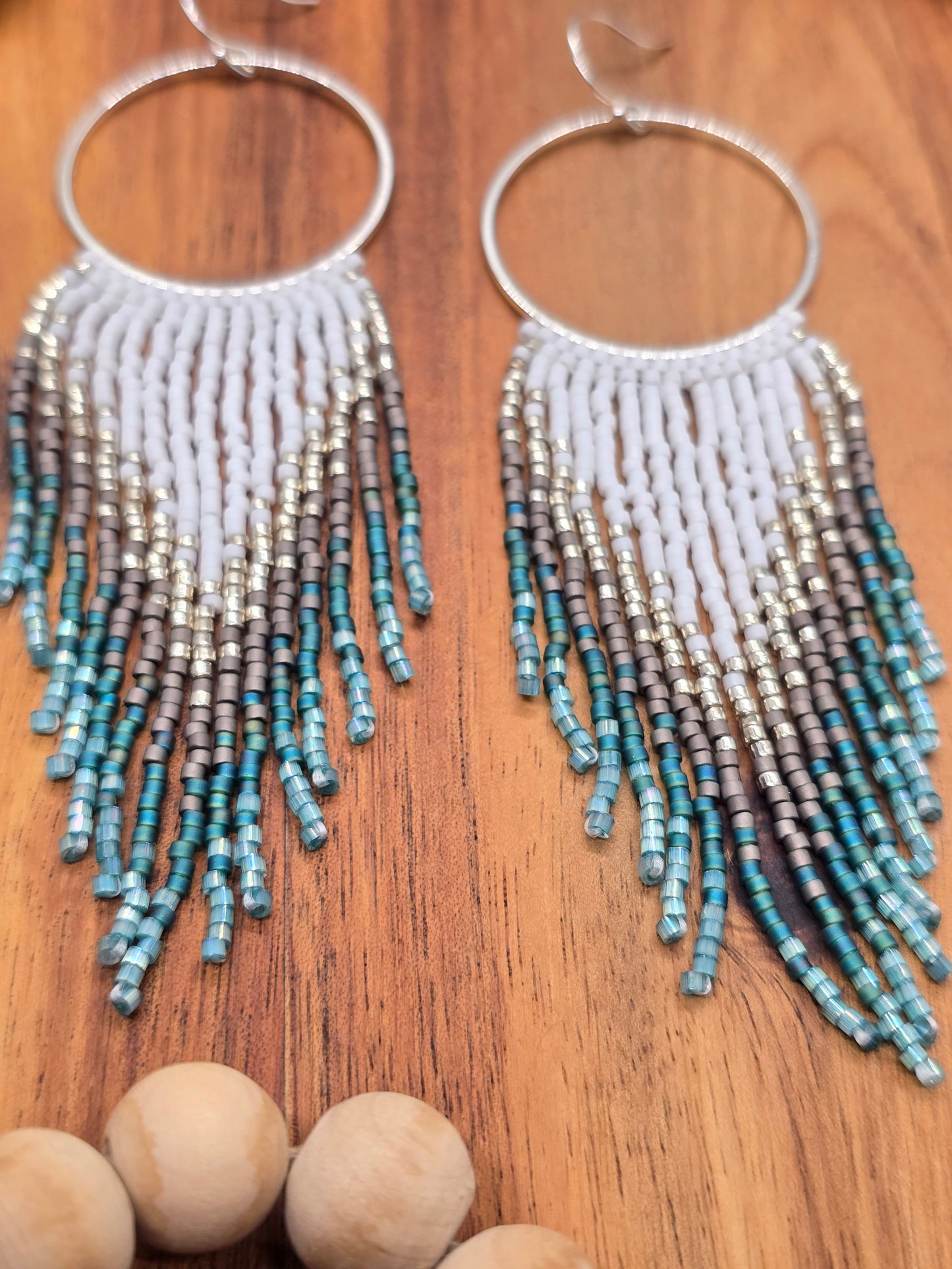 Green, Gray and Silver Fringe Earrings