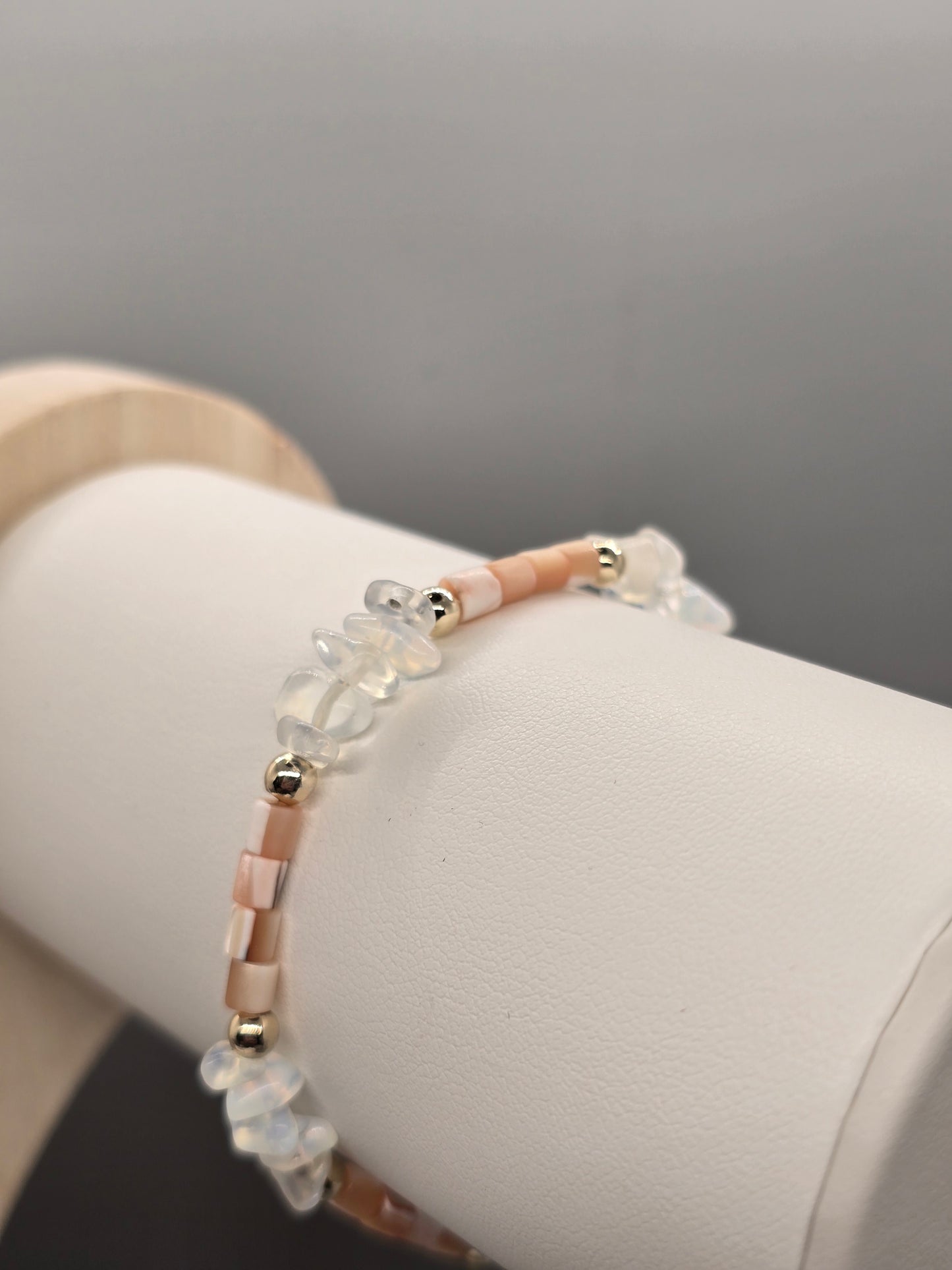 White Opal, Pink Shell and Gold Bracelet