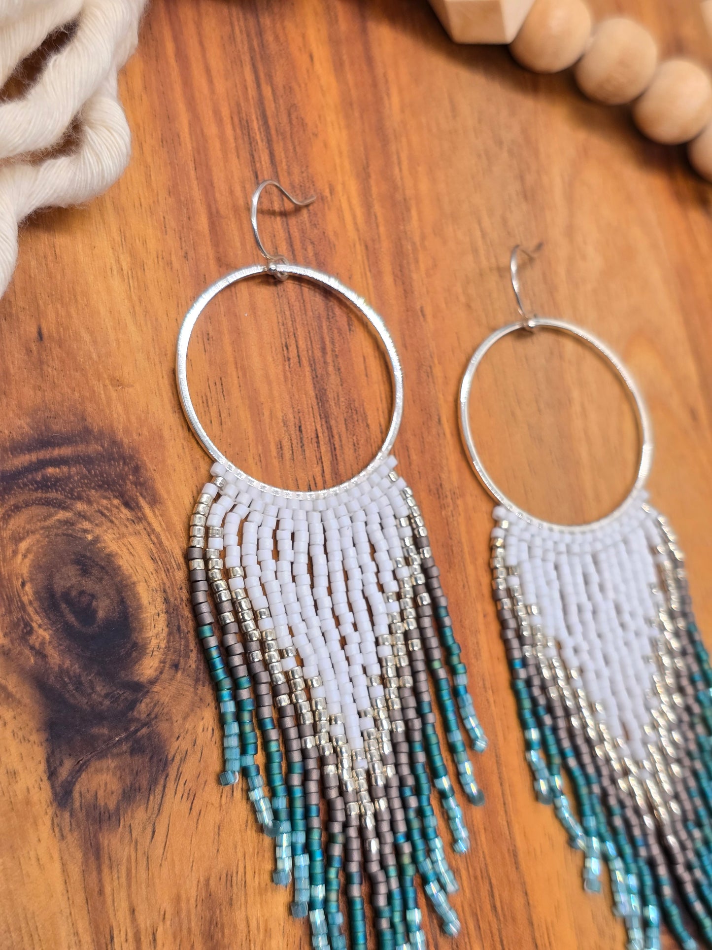 Green, Gray and Silver Fringe Earrings