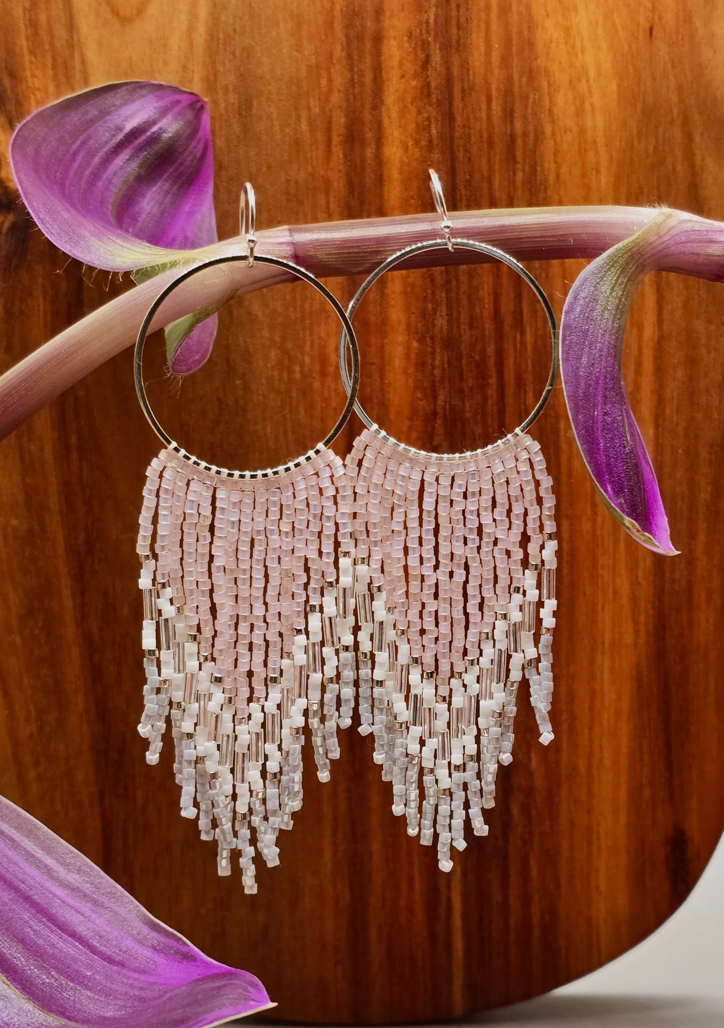 Pink and Silver Fringe Earrings