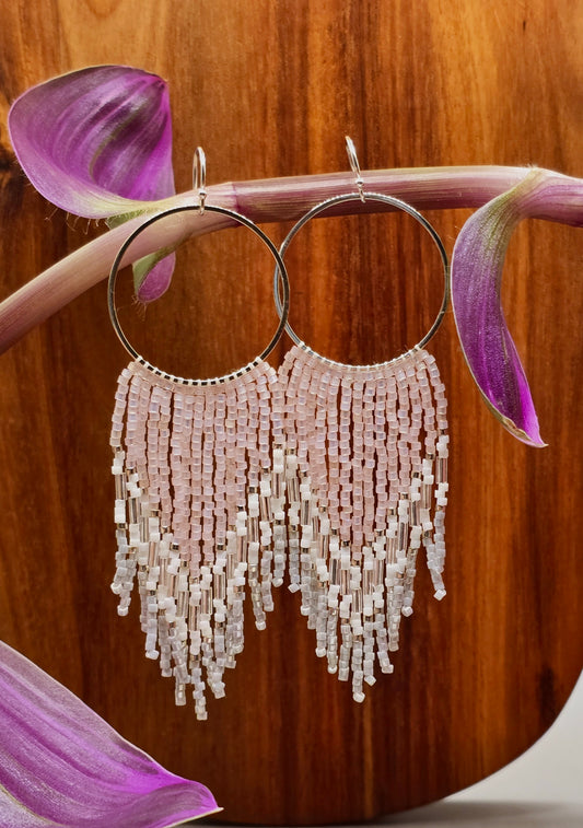 Pink and Silver Fringe Earrings