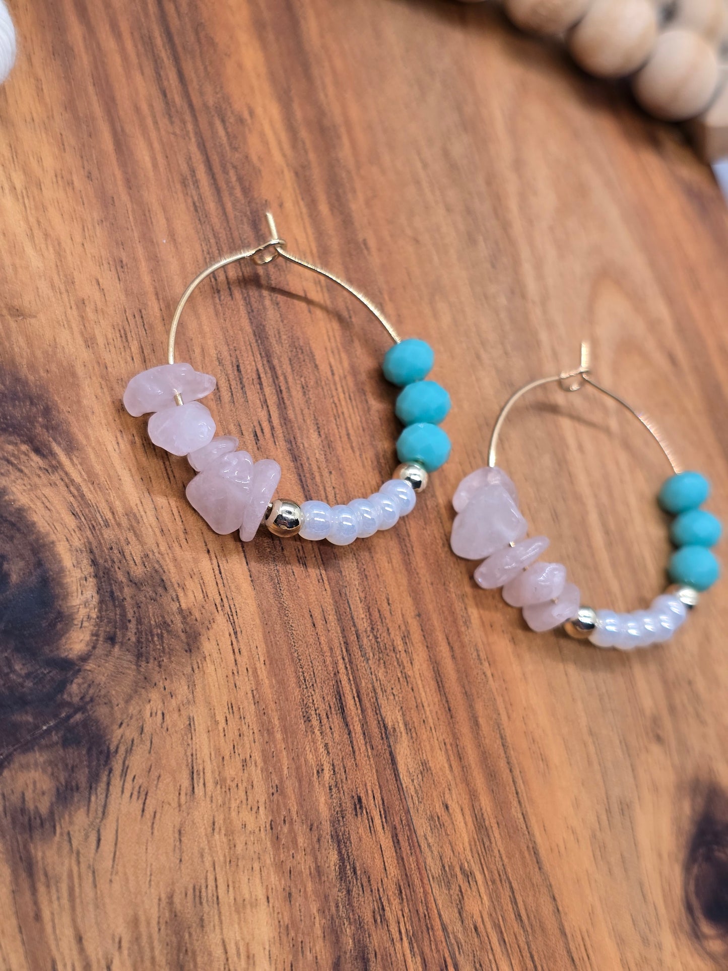 Rose Quartz Gold Hoops