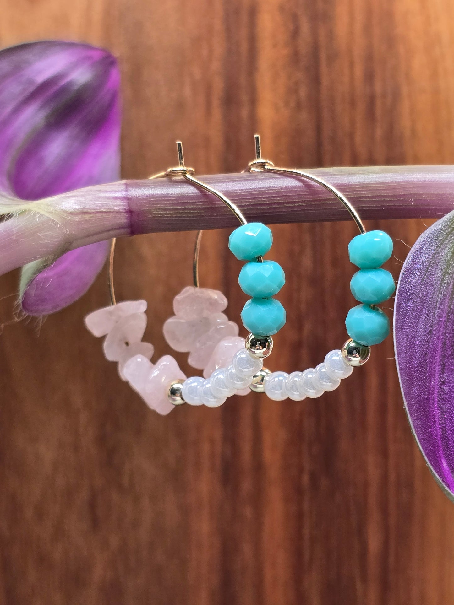 Rose Quartz Gold Hoops