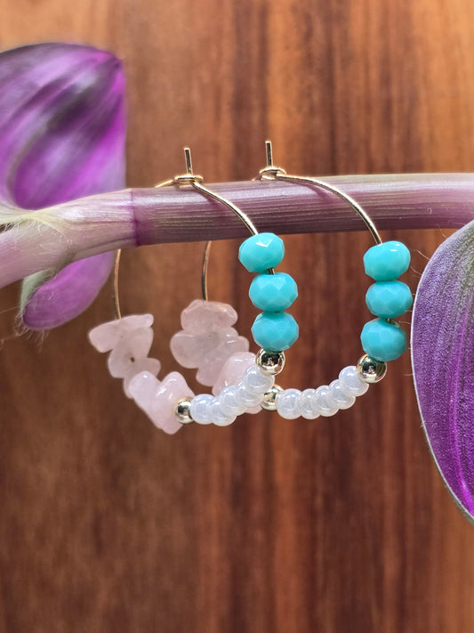 Rose Quartz Gold Hoops