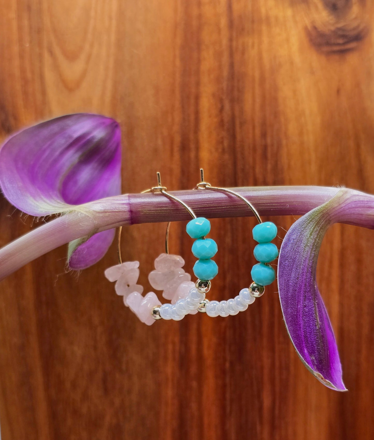 Rose Quartz Gold Hoops