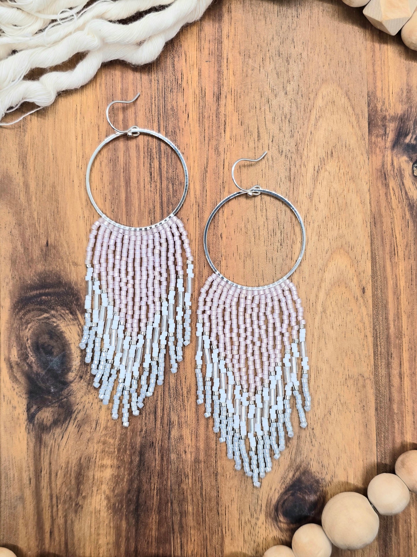 Pink and Silver Fringe Earrings