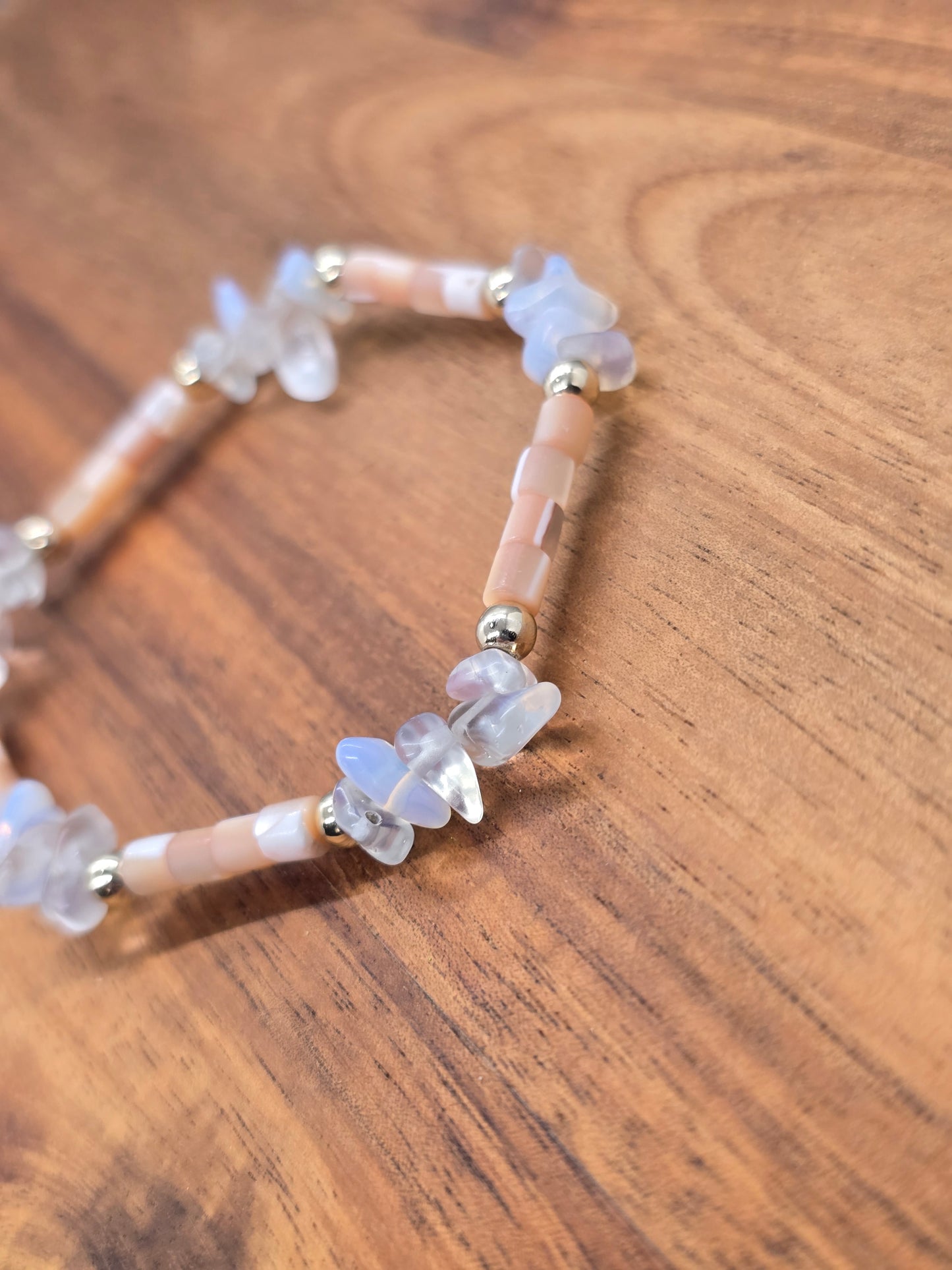 White Opal, Pink Shell and Gold Bracelet